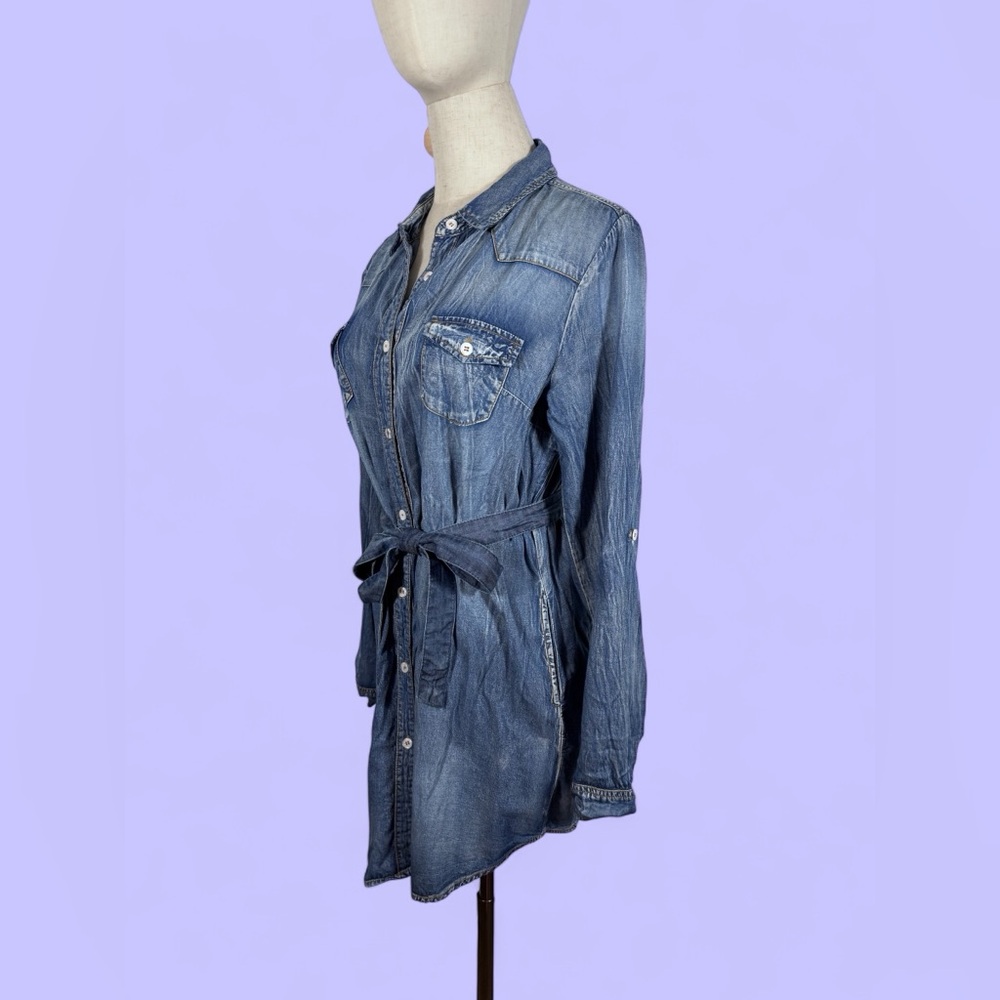 Denim Casual Blue Long Sleeve Dress - Picture 2 of 10